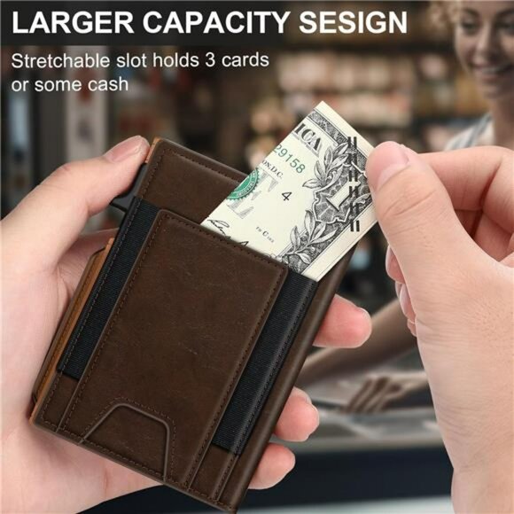 Slim RFID Blocking Wallet for Men Pop Up Card Holder Bifold Metal Credit Case - Picture 4 of 7